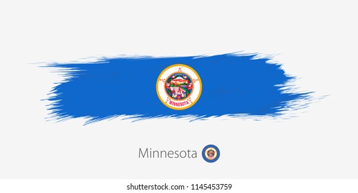 Flag of Minnesota US State, grunge abstract brush stroke on gray background.Vector illustration.