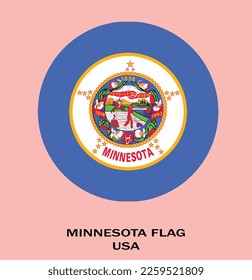 Flag of Minnesota, Flag of USA state Minnesota Vector Illustration, Minnesota flag in a circle, USA.
