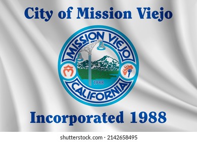 Bandera de Mission Viejo, California, Estados Unidos. Bandera ondulante realista del fondo vectorial de Misión Viejo.