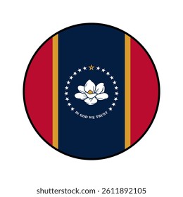Flag of Mississippi. Black edge. Mississippi circle flag logo icon computer vector illustration design.