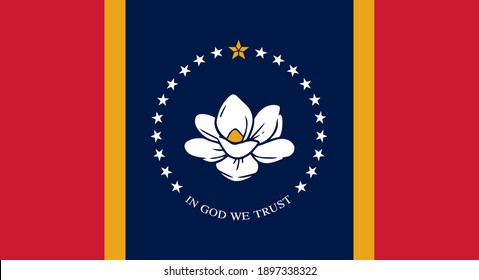 Flag of Mississippi, new Magnolia flag flat vector illustration.