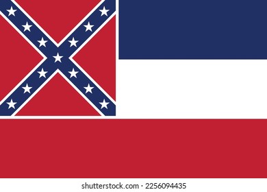 Flag of Mississippi, State of Mississippi Flag, Flag of USA state Mississippi Vector Illustration, State of Mississippi USA. United States. United States of America US.