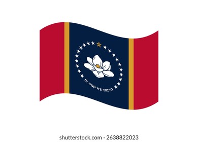 Flag of Mississippi. Mississippi wavy flag digital vector illustration. Fluttering flag.