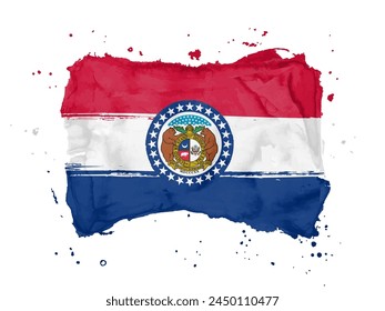 Bandera de Missouri de pinceladas. Estados Unidos de América Estilo de acuarela para su diseño. Bandera Estado de Missouri sobre fondo blanco para su diseño de Sitio web, App, UI. EPS10.