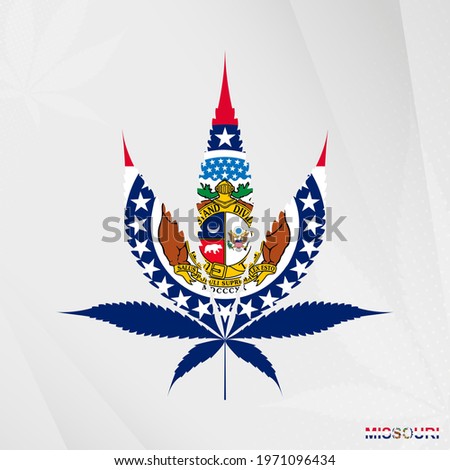 Flag of Missouri in Marijuana leaf shape. The concept of legalization Cannabis in Missouri. Medical cannabis illustration.
