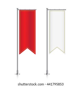 Flag mockup. Banner flag templates. Set of vector advertising flags. Red and white blank vertical flags. Realistic vector illustration.
