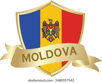 Flag of moldova as around the metal gold shield with moldova flag