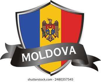 Flag of moldova as around the metal silver shield with moldova flag