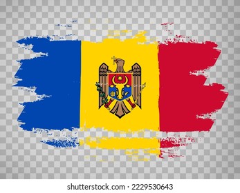 Flag of Moldova brush stroke background.  Flag of Moldova on transparent backrgound for your web site design, app, UI.  Stock vector. EPS10.