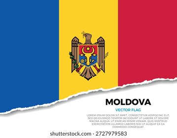 Bandera de Moldova. Creativo efecto de borde de papel rasgado sobre fondo transparente con irregularidades irregulares. Una apariencia tridimensional con sombras realistas, como si hubiera sido rasgada para revelar una superficie blanca debajo