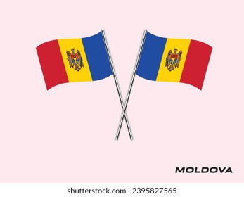 Flag of Moldova, Moldova cross flag design. Moldova cross flag isolated on White background. Vector Illustration of crossed Moldova flags.