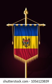 Flag of Moldova. Festive Vertical Banner. Wall Hangings with Gold Tassel Fringing