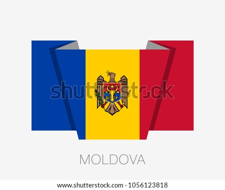 Flag of Moldova. Flat Icon Waving Flag with Country Name on a White Background