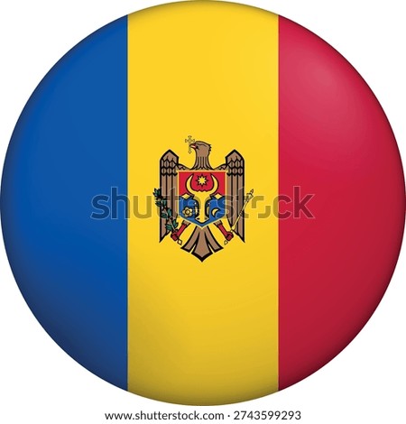 Flag of Moldova. Glossy circular flag. Button appearance. 3D Icon Design with depth. Professional, tactile look. Perfect for representing national identity in digital interfaces and perfect for websites