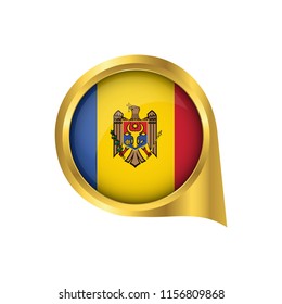 Flag of Moldova, location map pin, pointer flag Moldova, button gold, Icon country . Vector Illustration EPS10.