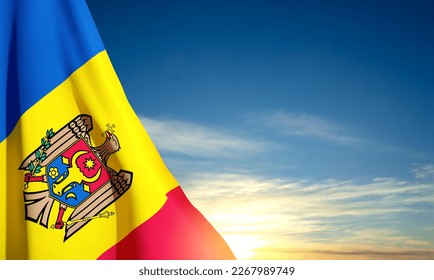Bandera de Moldavia sobre el fondo del cielo. Antecedentes patrióticos. Vector EPS10