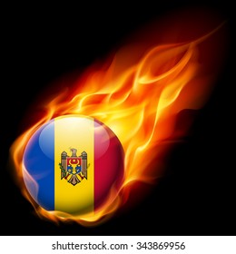 Flag of Moldova as round glossy icon burning in flame