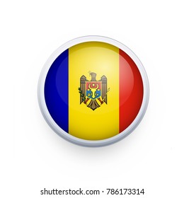 Flag of Moldova as round glossy icon. Button with Moldova flag. National flag for country of Moldova isolated, banner vector illustration. Vector illustration eps10.