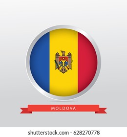 Flag of Moldova in shiny circle with red ribbon on gradient gray background.