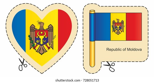 Flag of Moldova. Vector cut sign here, isolated on white. Can be used for design, stickers, souvenirs.