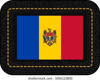 Flag of Moldova. Vector Icon on Black Leather Backdrop. Aspect Ratio 2:3