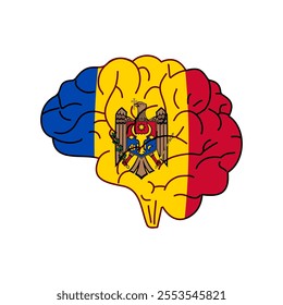 Flag of Moldova. Vector illustration of a combination of a human brain with a country flag on a white background.