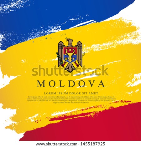 Flag of Moldova. Vector illustration on white background. Brush strokes drawn by hand. Independence Day.