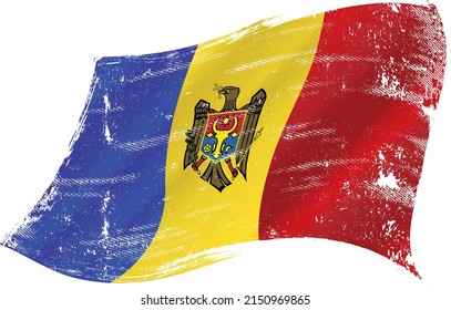 bandera de Moldovia en el viento con textura