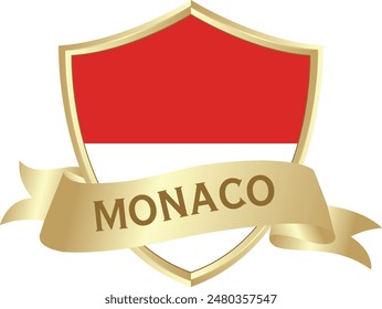 Flag of monaco as around the metal gold shield with monaco flag