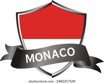 Flag of monaco as around the metal silver shield with monaco flag