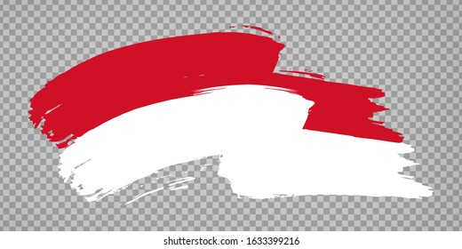 Flag of Monaco, brush stroke background.  Waving Flag Principality of Monaco on tranparent backrgound for your web site design, logo, app, UI. Europe. EPS10.