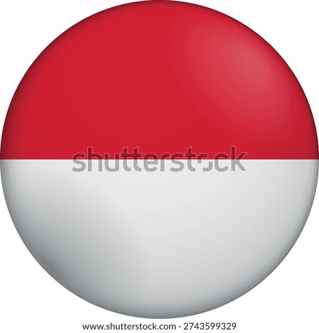 Flag of Monaco. Glossy circular flag. Button appearance. 3D Icon Design with depth. Professional, tactile look. Perfect for representing national identity in digital interfaces and perfect for websites