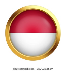 Flag of Monaco. Golden badge. Red and white symbol of national pride and cultural heritage. Close-up. Design for printing, souvenirs, gifts, important events and holidays, web design.