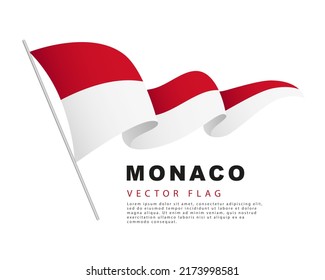 The flag of Monaco hangs on a flagpole and flutters in the wind. Vector illustration isolated on white background. Colorful flag logo.