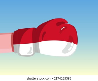 Flag of Monaco on boxing glove. Confrontation between countries with competitive power. Offensive attitude. Separation of power. Template ready design.