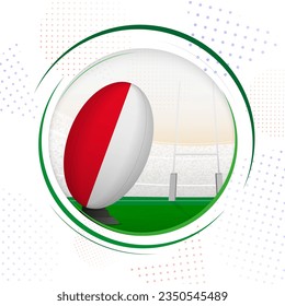 Flag of Monaco on rugby ball. Round rugby icon with flag of Monaco. Vector illustration.