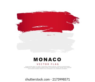 Flag of Monaco. Red and white brush strokes, hand drawn. Vector illustration isolated on white background. Colorful flag logo.