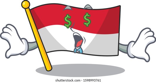 Flag monaco Scroll with Money eye cartoon character style