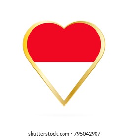 Flag of Monaco in the shape of Heart, symbol of Love Gold version.
