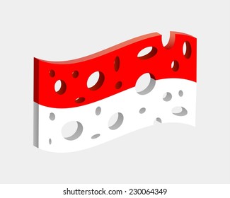 Flag of Monaco as a slice of cheese Independence Day. Vector. Icon.