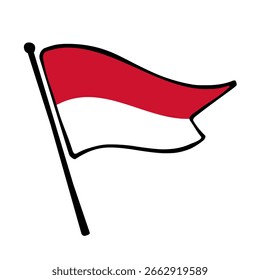 Flagge von Monaco. Monaco Fahne, Vektorgrafik-Symbol-Design im handgezeichneten Stil. Flatternde Fahnenstange.