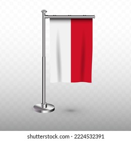 Flag of Monaco. Vector illustration of a vertical hanging flag with flagpole on a transparent background (PNG).