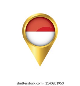 Flag of Monaco.symbol check in Monaco, golden map pointer with the national flag of Monaco in the button. vector illustration.