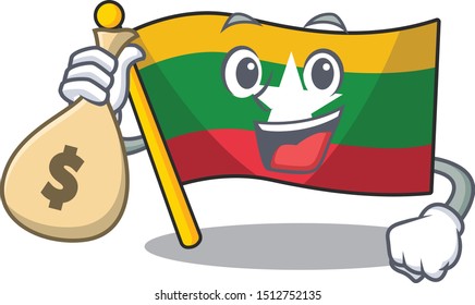 Flag with money bag myanmar isolated mascot