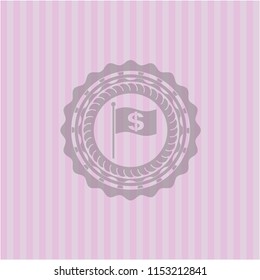 flag with money symbol inside icon inside pink emblem