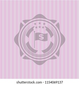 flag with money symbol inside icon inside realistic pink emblem