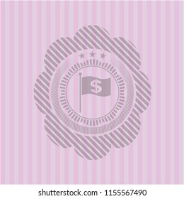 flag with money symbol inside icon inside badge with pink background