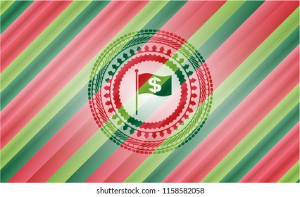 flag with money symbol inside icon inside christmas colors style emblem.