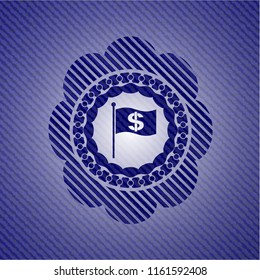 flag with money symbol inside icon with denim texture