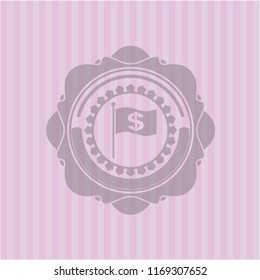 flag with money symbol inside icon inside realistic pink emblem